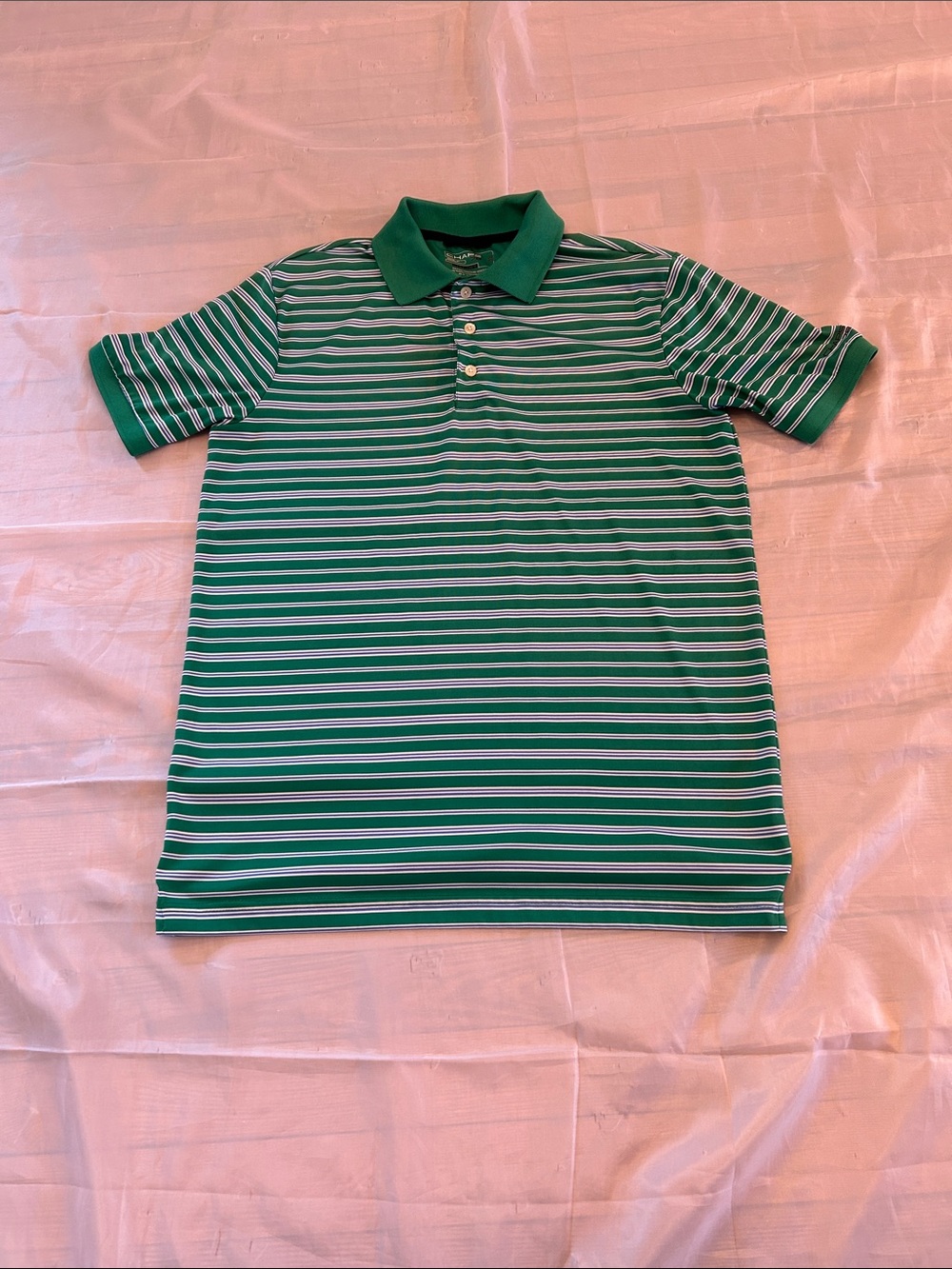 Chaps Green and White Striped Polo Shirt